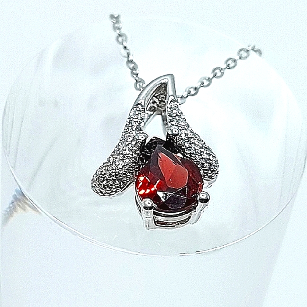 Natural Mozambique 9x6mm & Cz Unheated‎  925 Sterling Silver Necklace 18"